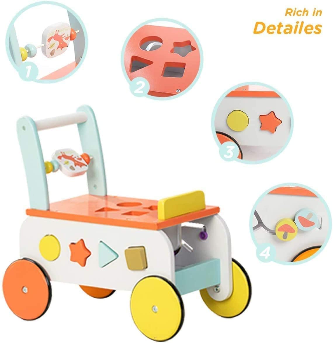 Baby Walker with Wheel, 3-in-1 Wooden Activity Walker for Kids 1-3 Years-Toppalletfly