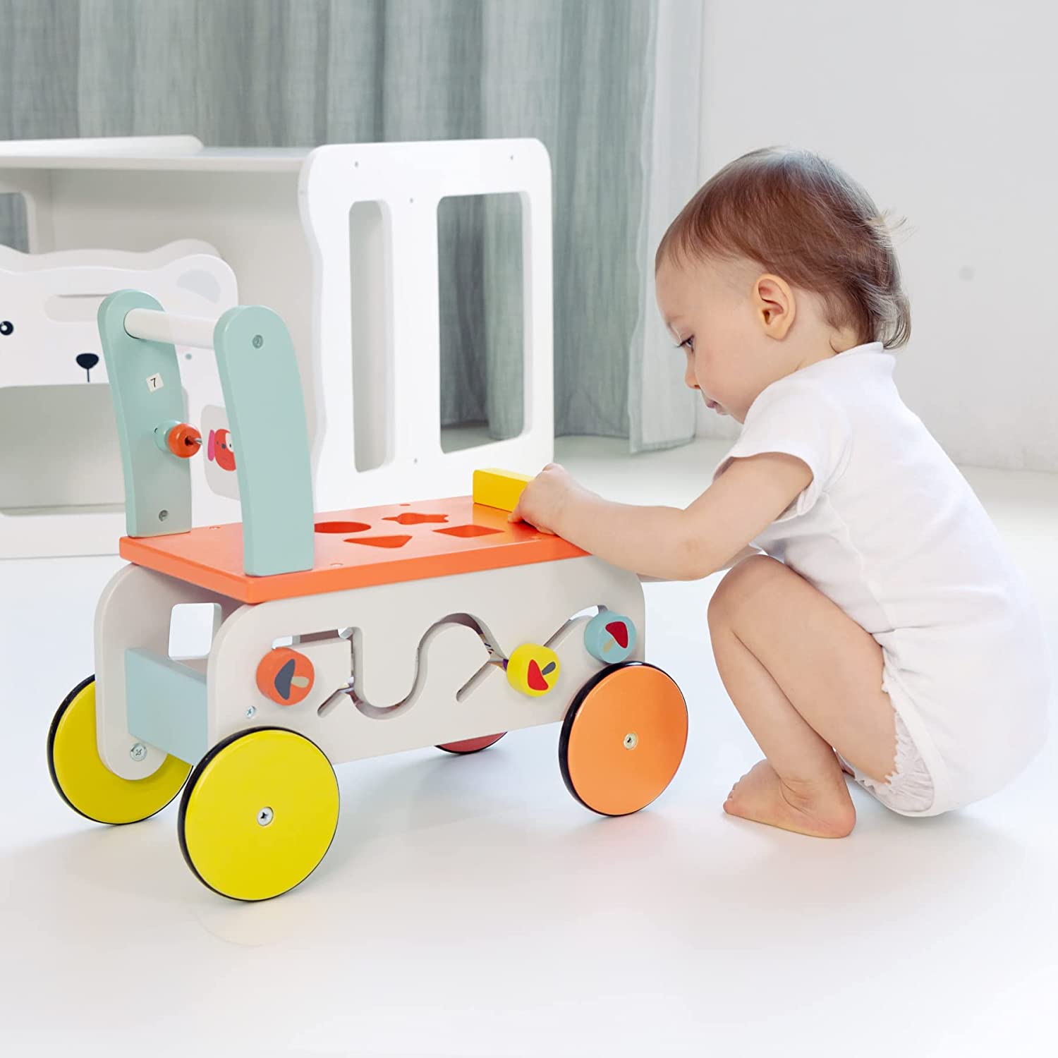 Baby Walker with Wheel, 3-in-1 Wooden Activity Walker for Kids 1-3 Years-Toppalletfly