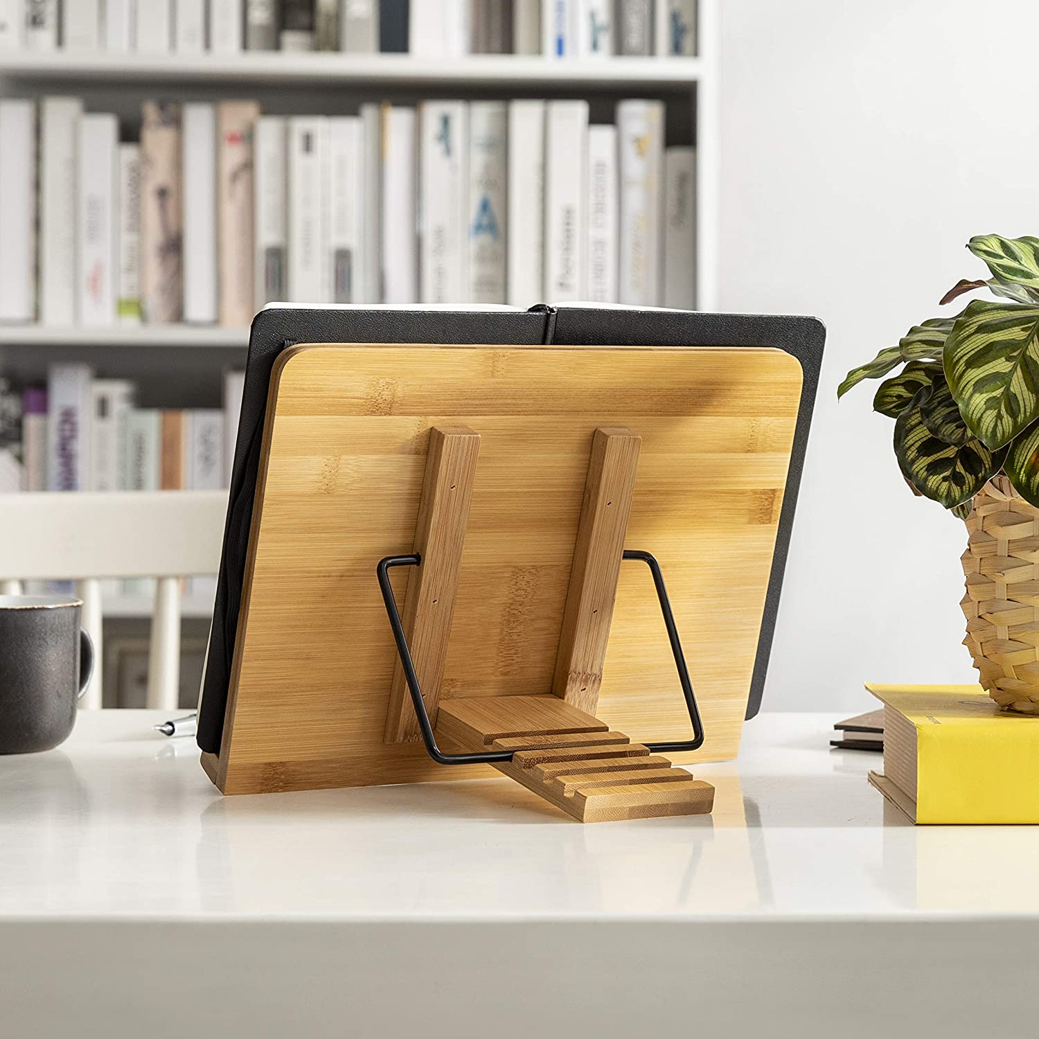 Bamboo Book Stand, Adjustable Book Holder Tray-Toppalletfly