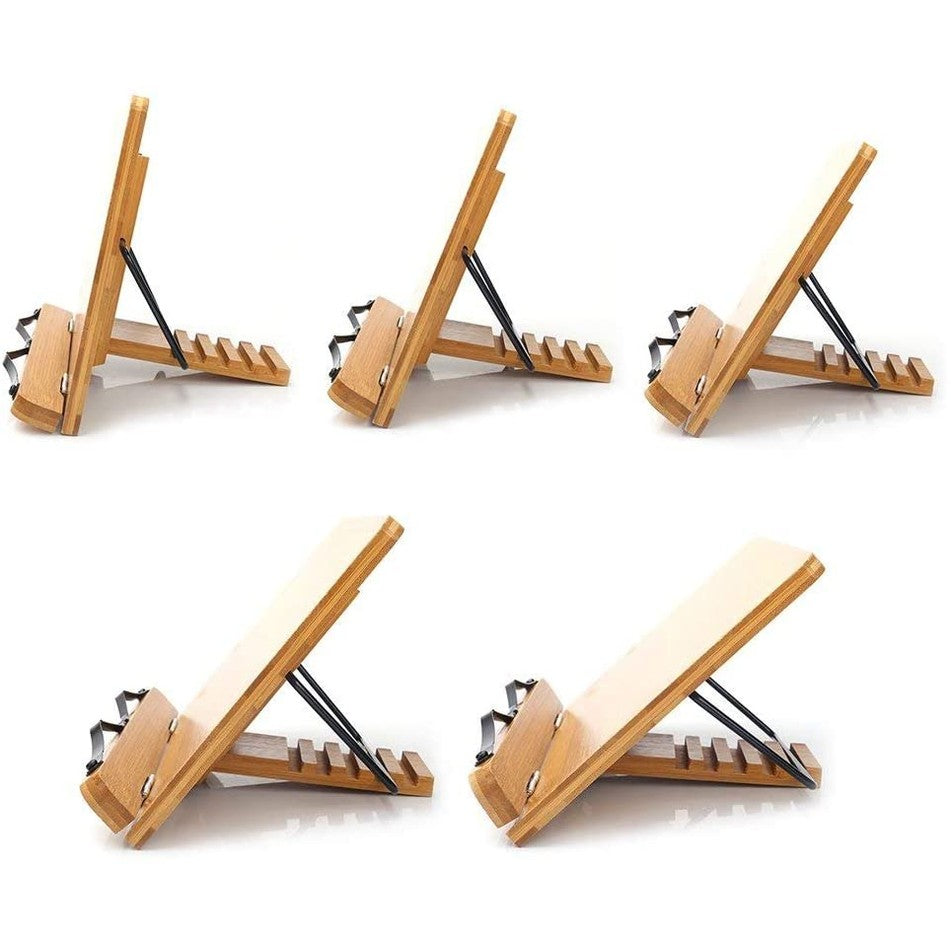 Bamboo Book Stand, Adjustable Book Holder Tray-Toppalletfly