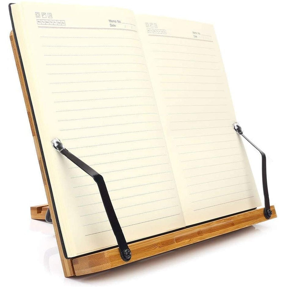 Bamboo Book Stand, Adjustable Book Holder Tray-Toppalletfly