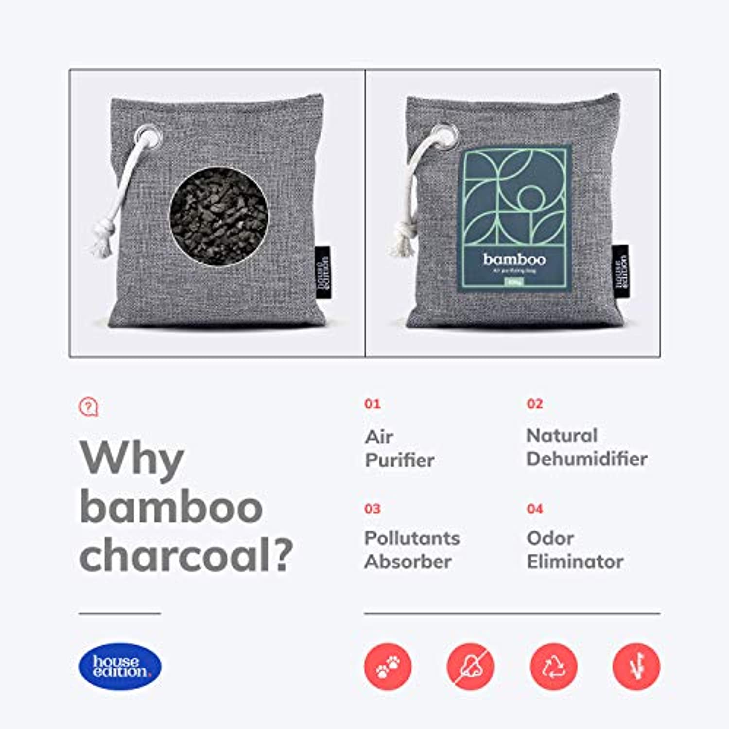 Bamboo Charcoal Air Purifying Bag, Naturally Freshen Air with Powerful Activated Charcoal 4x200g, 2 Sets - 8 Packs-Toppalletfly