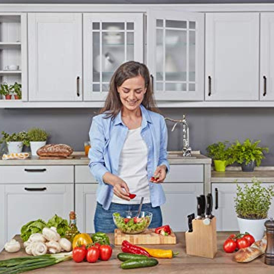 Bamboo Universal Knife Block with 2 Built-In Sharpeners – Holds Up to 16 Knives-Toppalletfly