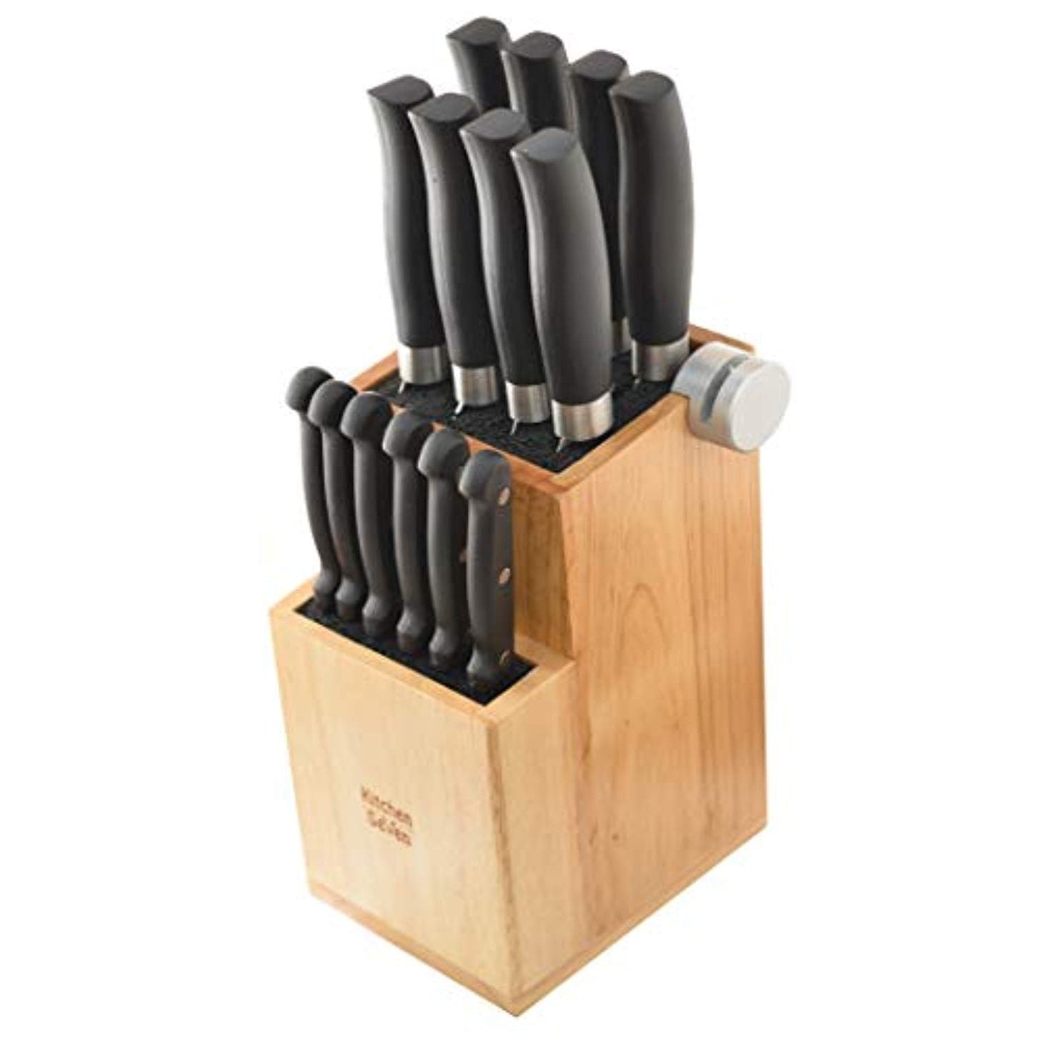 Bamboo Universal Knife Block with 2 Built-In Sharpeners – Holds Up to 16 Knives-Toppalletfly