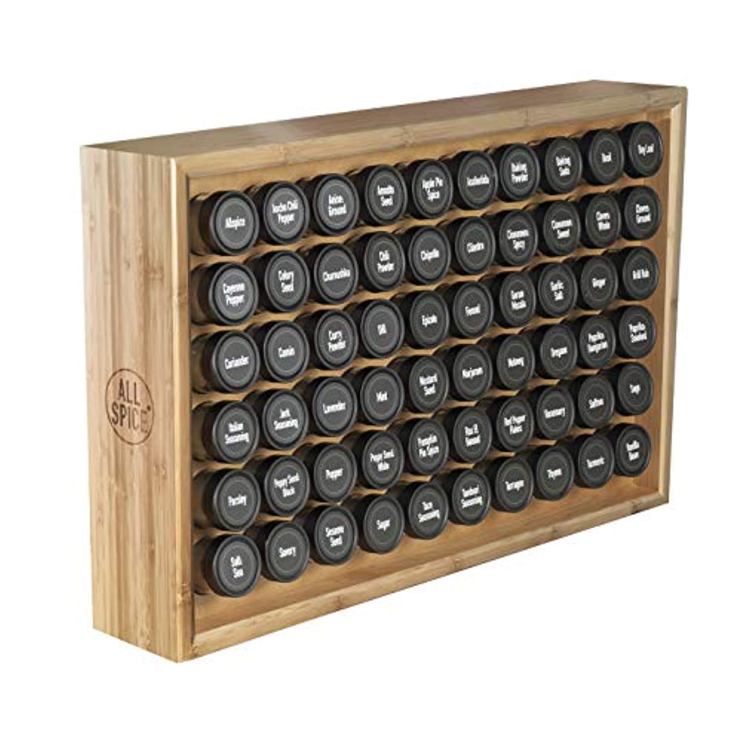 Bamboo Wooden Spice Rack with 60 Glass Jars and Waterproof Labels – Kitchen Countertop Organizer-Toppalletfly