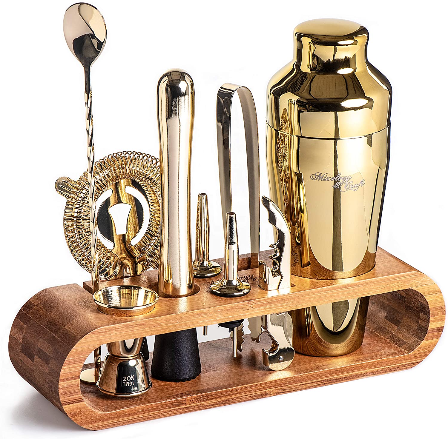 Bartender Kit: 10-Piece Bar Set Cocktail Shaker Set with Stylish Wooden Stand-Toppalletfly