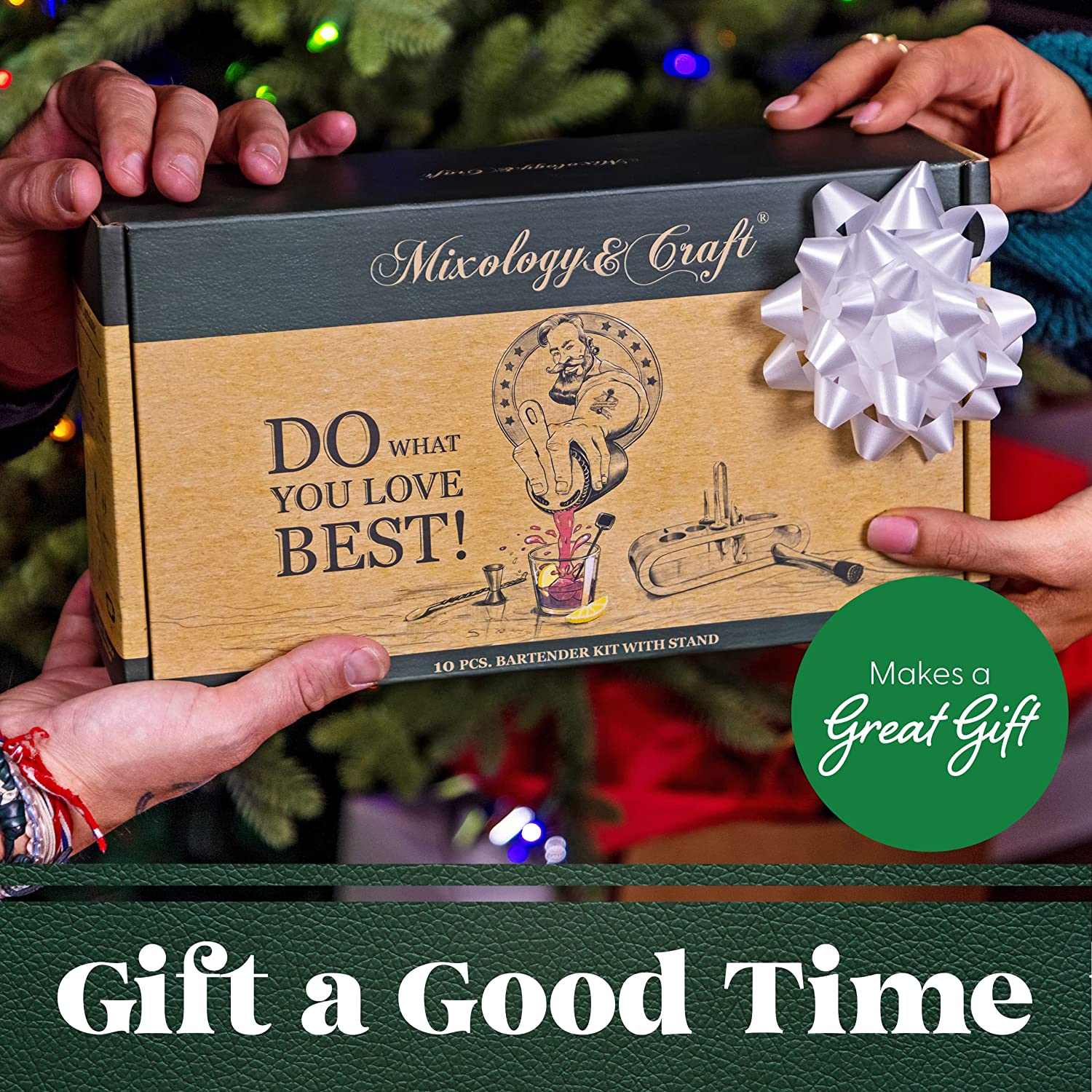 Bartender Kit: 10-Piece Bar Set Cocktail Shaker Set with Stylish Wooden Stand-Toppalletfly