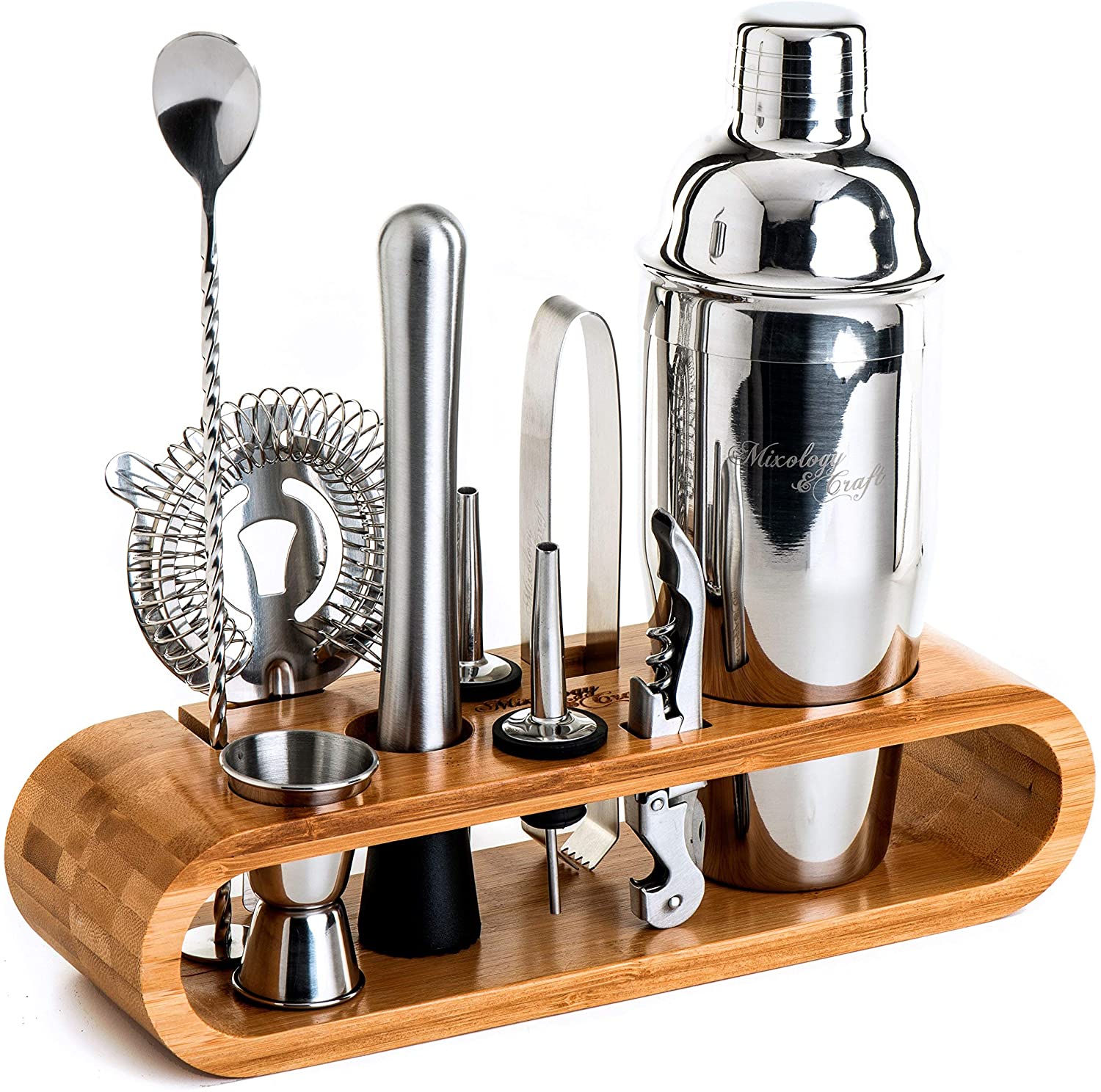 Bartender Kit: 10-Piece Bar Set Cocktail Shaker Set with Stylish Wooden Stand-Toppalletfly