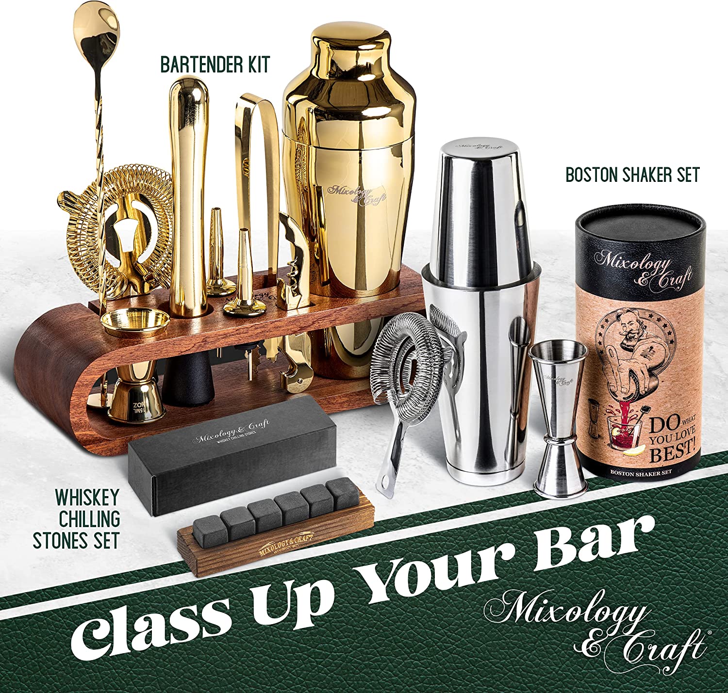 Bartender Kit: 10-Piece Bar Set Cocktail Shaker Set with Stylish Wooden Stand-Toppalletfly