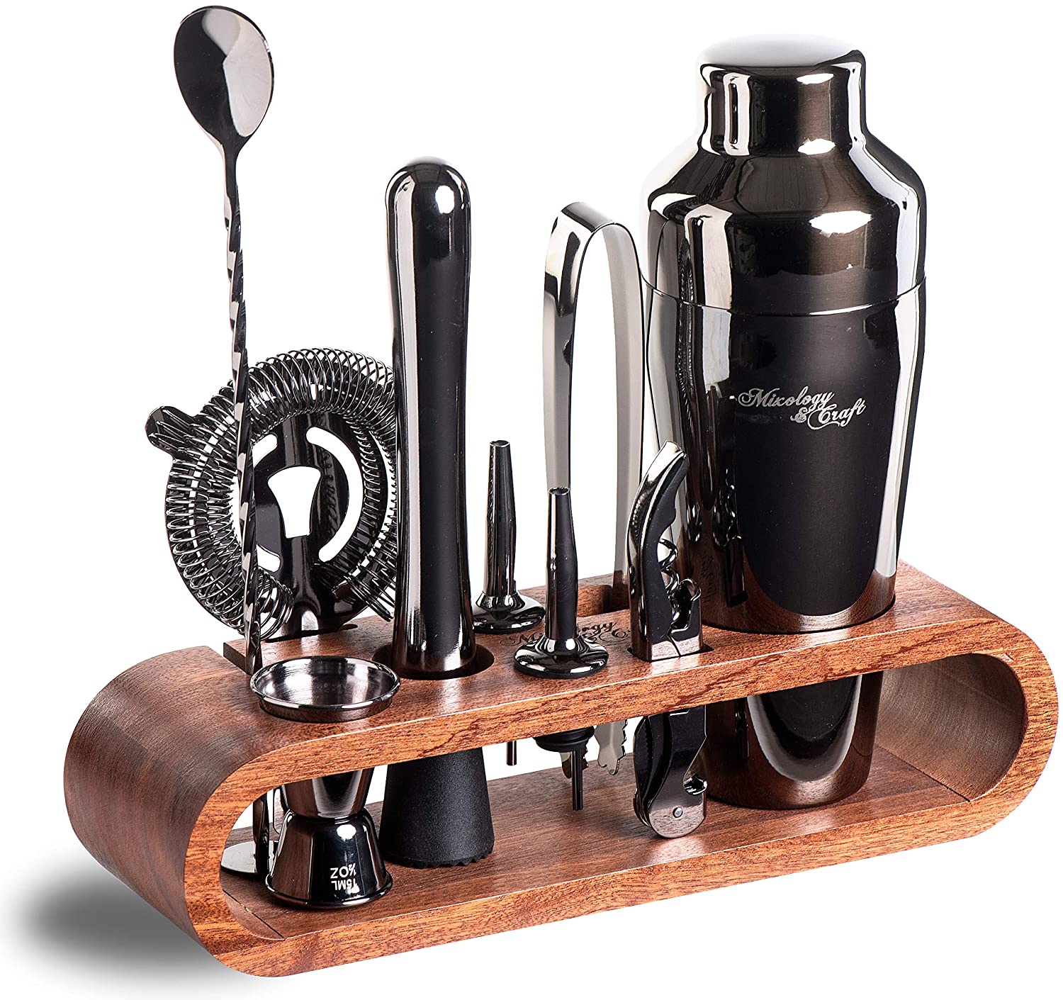 Bartender Kit: 10-Piece Bar Set Cocktail Shaker Set with Stylish Wooden Stand-Toppalletfly