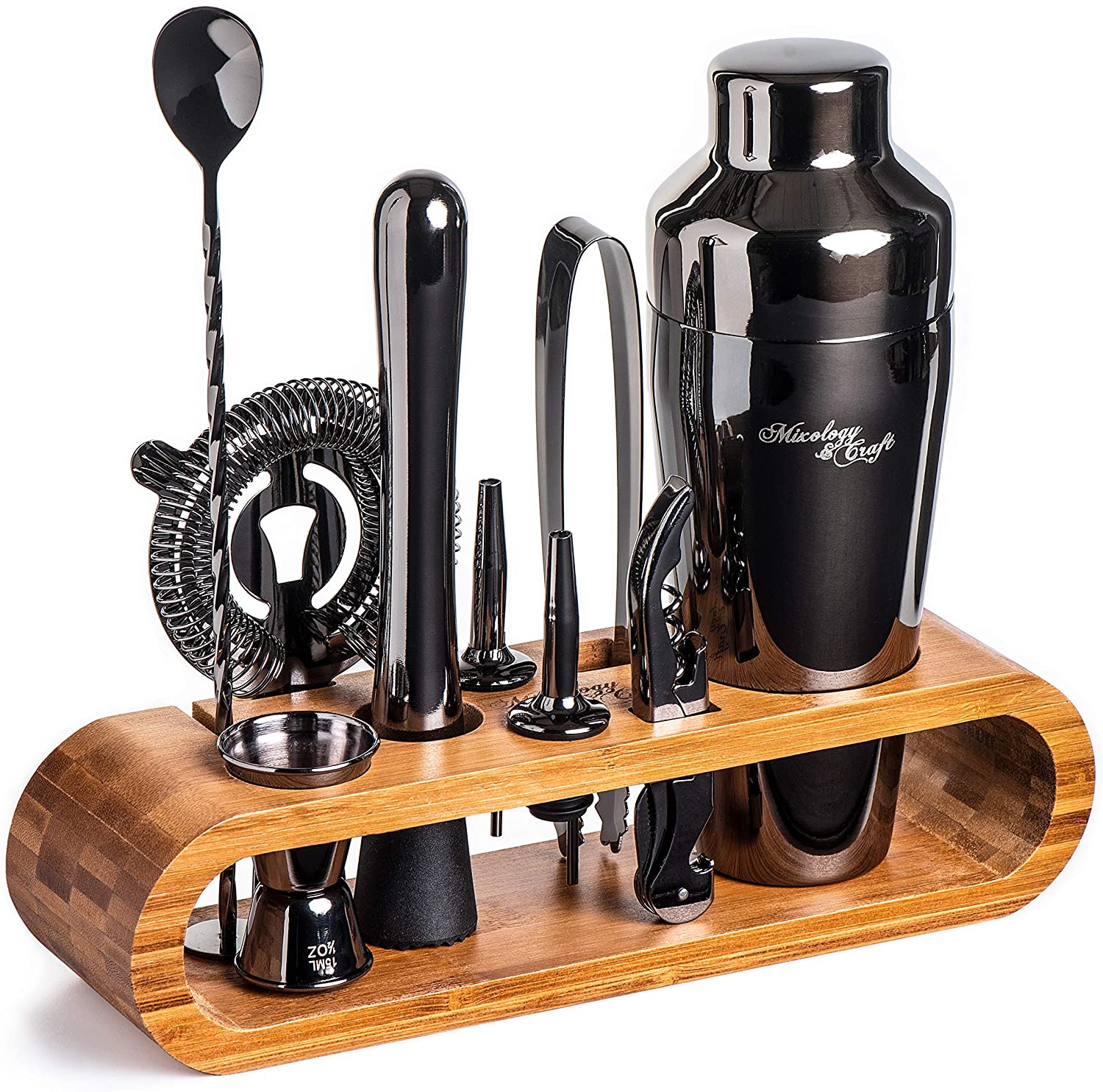 Bartender Kit: 10-Piece Bar Set Cocktail Shaker Set with Stylish Wooden Stand-Toppalletfly