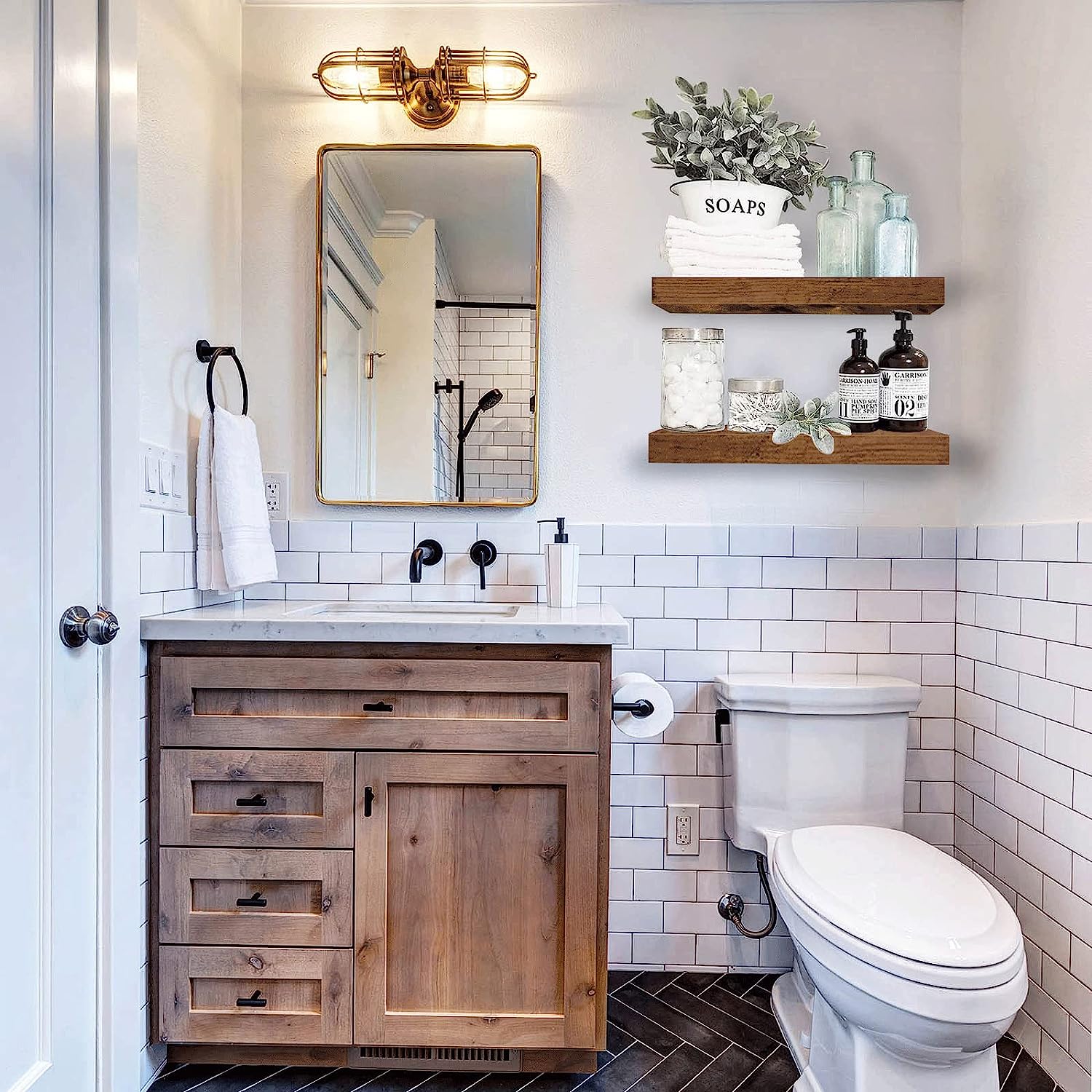 Bathroom Floating Shelves, Wall Shelf Over Toilet Bedroom Kitchen Living Room Farmhouse Decor Set of 2-Toppalletfly