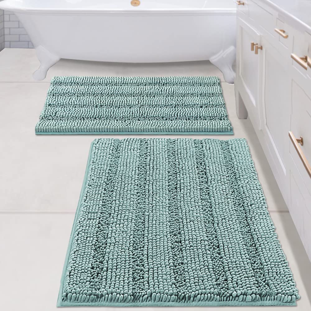 Bathroom Rugs, Super Absorbent Chenille Striped Non Skid Machine Wash Dry Rugs, Set of 2, 47 x 17 Plus 17 x 24 Inches-Toppalletfly