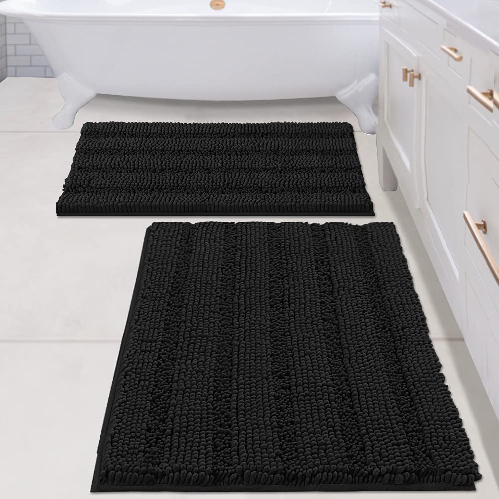 Bathroom Rugs, Super Absorbent Chenille Striped Non Skid Machine Wash Dry Rugs, Set of 2, 47 x 17 Plus 17 x 24 Inches-Toppalletfly