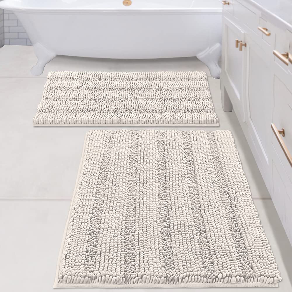 Bathroom Rugs, Super Absorbent Chenille Striped Non Skid Machine Wash Dry Rugs, Set of 2, 47 x 17 Plus 17 x 24 Inches-Toppalletfly