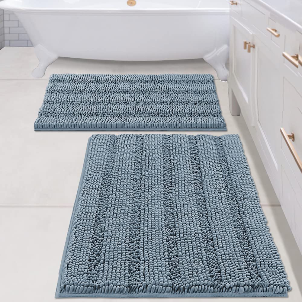 Bathroom Rugs, Super Absorbent Chenille Striped Non Skid Machine Wash Dry Rugs, Set of 2, 47 x 17 Plus 17 x 24 Inches-Toppalletfly