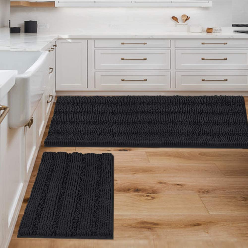 Bathroom Rugs, Super Absorbent Chenille Striped Non Skid Machine Wash Dry Rugs, Set of 2, 47 x 17 Plus 17 x 24 Inches-Toppalletfly