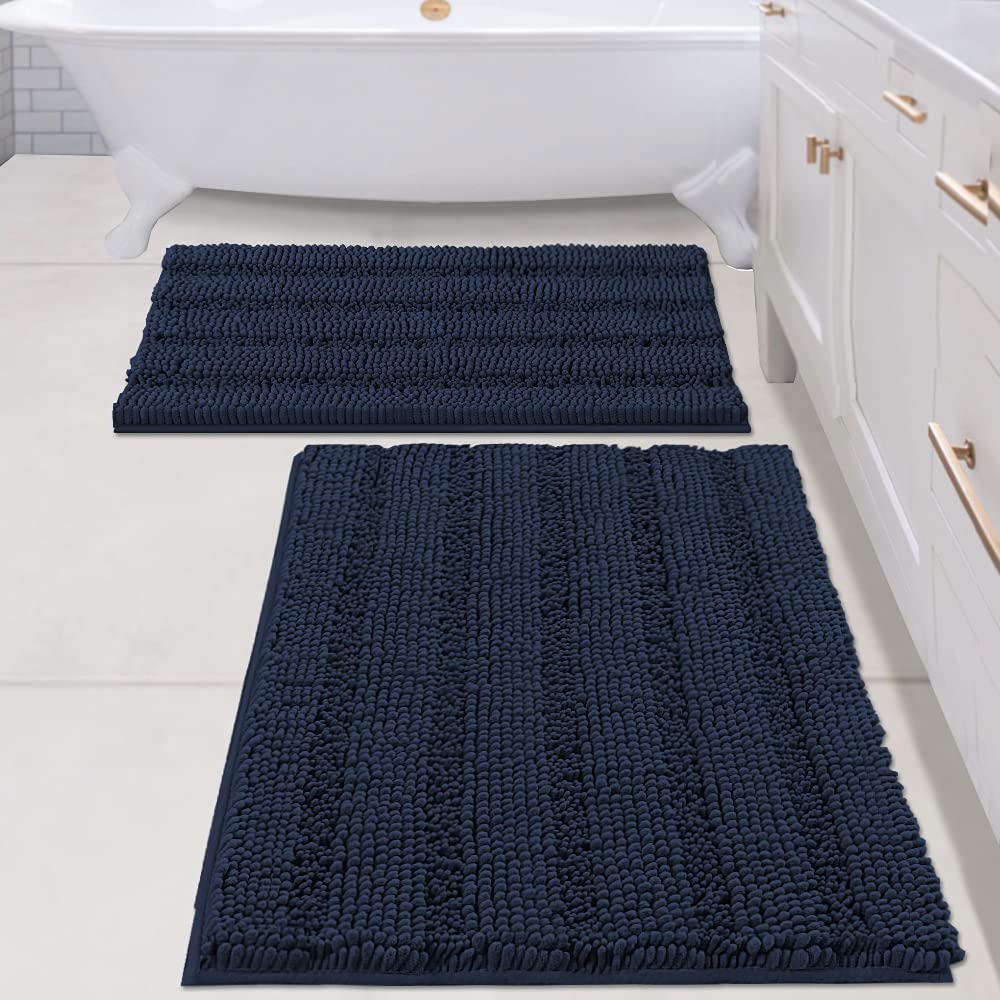 Bathroom Rugs, Super Absorbent Chenille Striped Non Skid Machine Wash Dry Rugs, Set of 2, 47 x 17 Plus 17 x 24 Inches-Toppalletfly