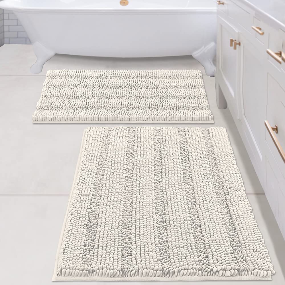 Bathroom Rugs, Super Absorbent Chenille Striped Non Skid Machine Wash Dry Rugs, Set of 2, 47 x 17 Plus 17 x 24 Inches-Toppalletfly