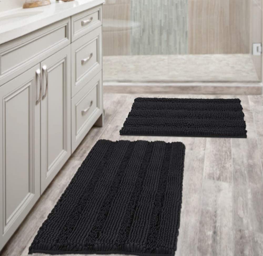 Bathroom Rugs, Super Absorbent Chenille Striped Non Skid Machine Wash Dry Rugs, Set of 2, 47 x 17 Plus 17 x 24 Inches-Toppalletfly