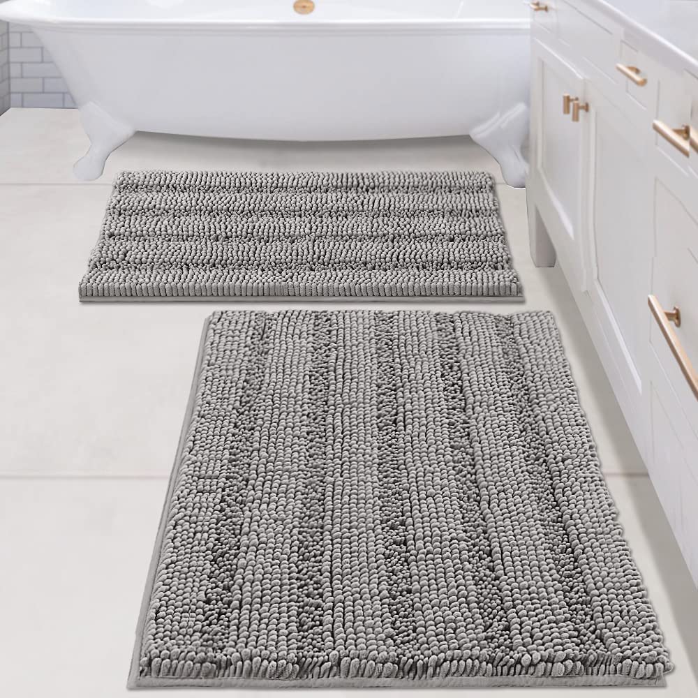 Bathroom Rugs, Super Absorbent Chenille Striped Non Skid Machine Wash Dry Rugs, Set of 2, 47 x 17 Plus 17 x 24 Inches-Toppalletfly