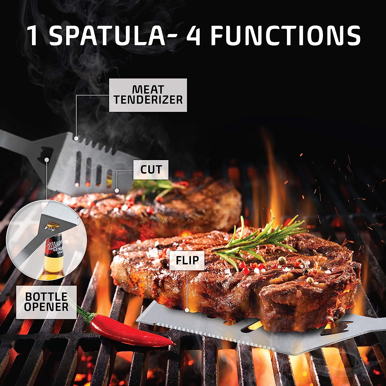 BBQ Grill Accessories, Grilling Accessories for Outdoor Grill, Heavy Duty Stainless Steel Grill Set with Aluminum Case and Apron-Toppalletfly