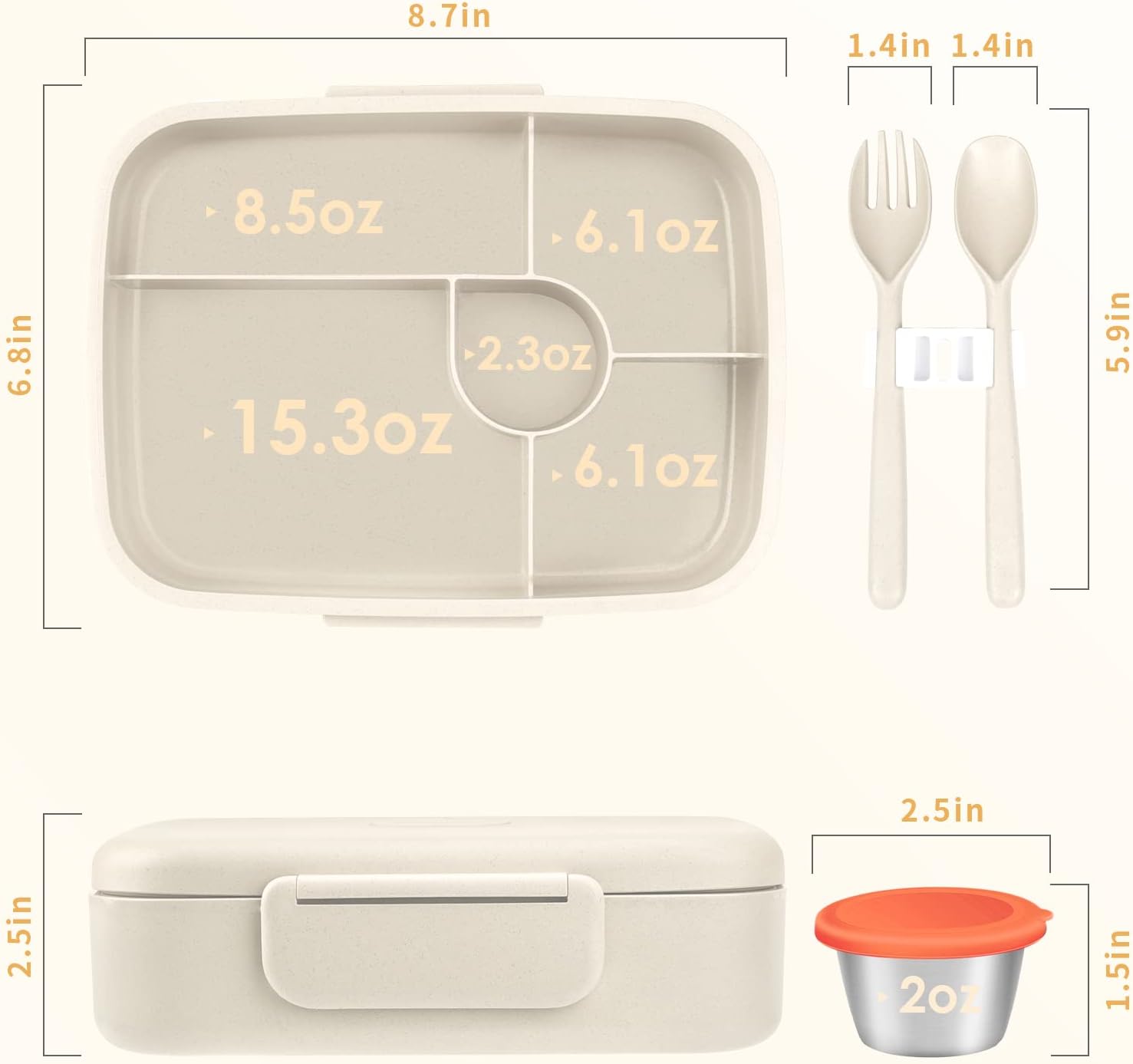 Bento Box - Eco Friendly, Leakproof Lunch Box, Five Compartment, Wheat Fiber Bento Box for Kids and Adults, Microwave and Freezer Friendly-Toppalletfly