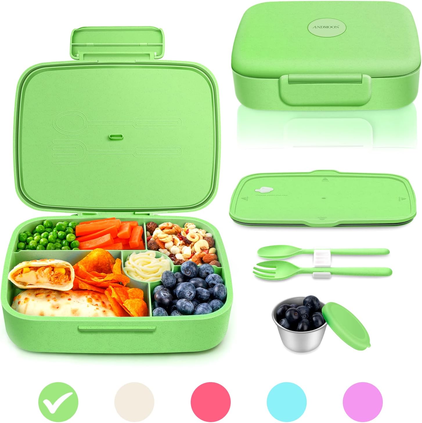 Bento Box - Eco Friendly, Leakproof Lunch Box, Five Compartment, Wheat Fiber Bento Box for Kids and Adults, Microwave and Freezer Friendly-Toppalletfly
