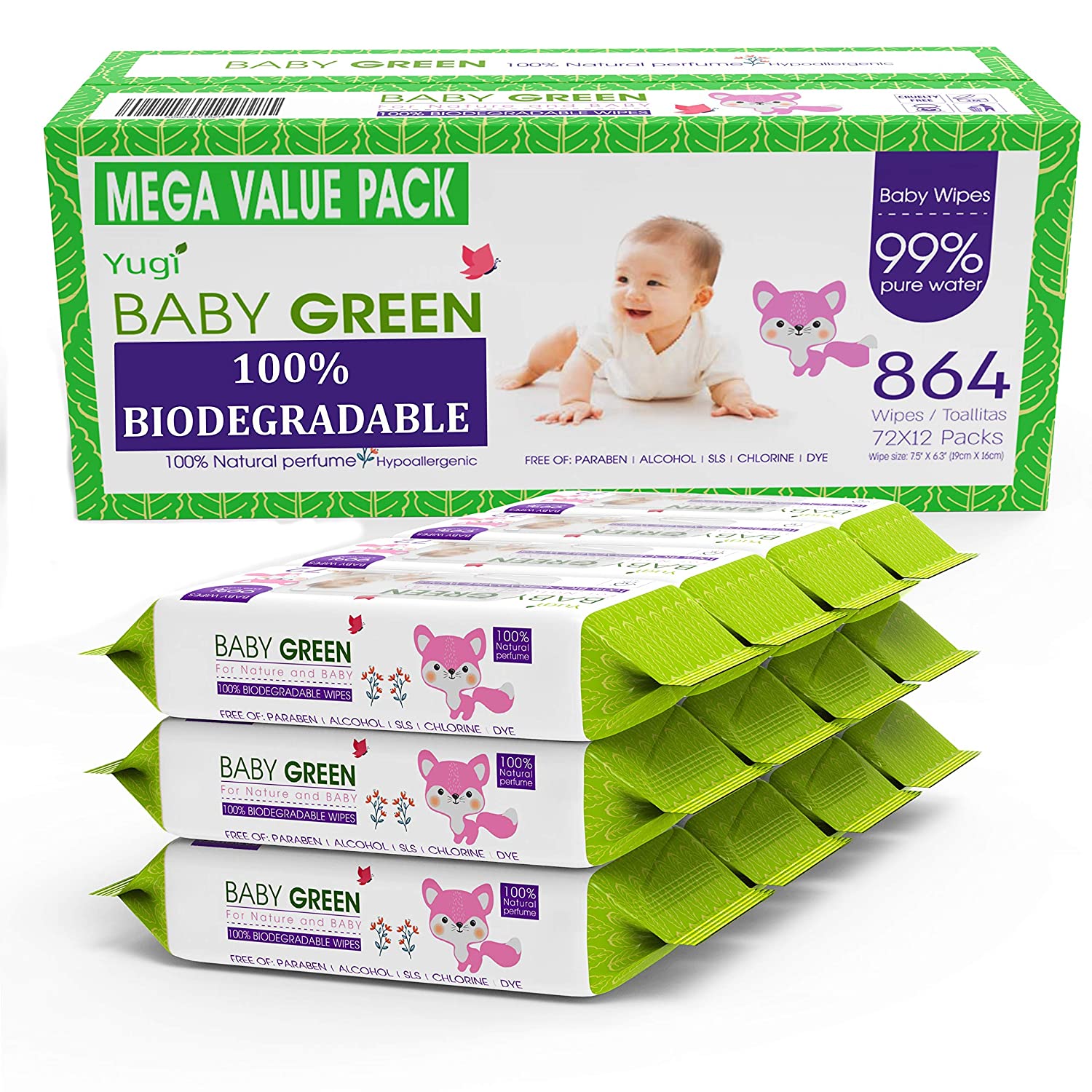 Biodegradable Baby Wipes, Natural Essential Oils, Compostable Wet Wipes for Babies & Adults with Sensitive Skin-Toppalletfly