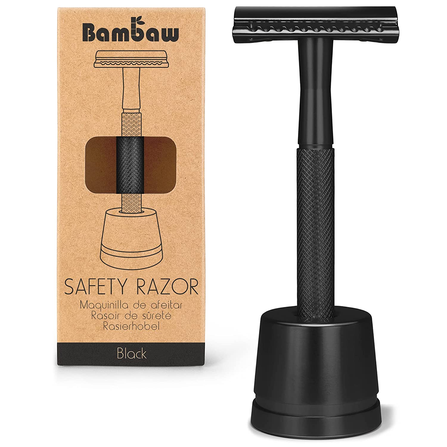 Black Safety Metal Razor for Men with Safety Razor Stand, Zero Waste Products-Toppalletfly