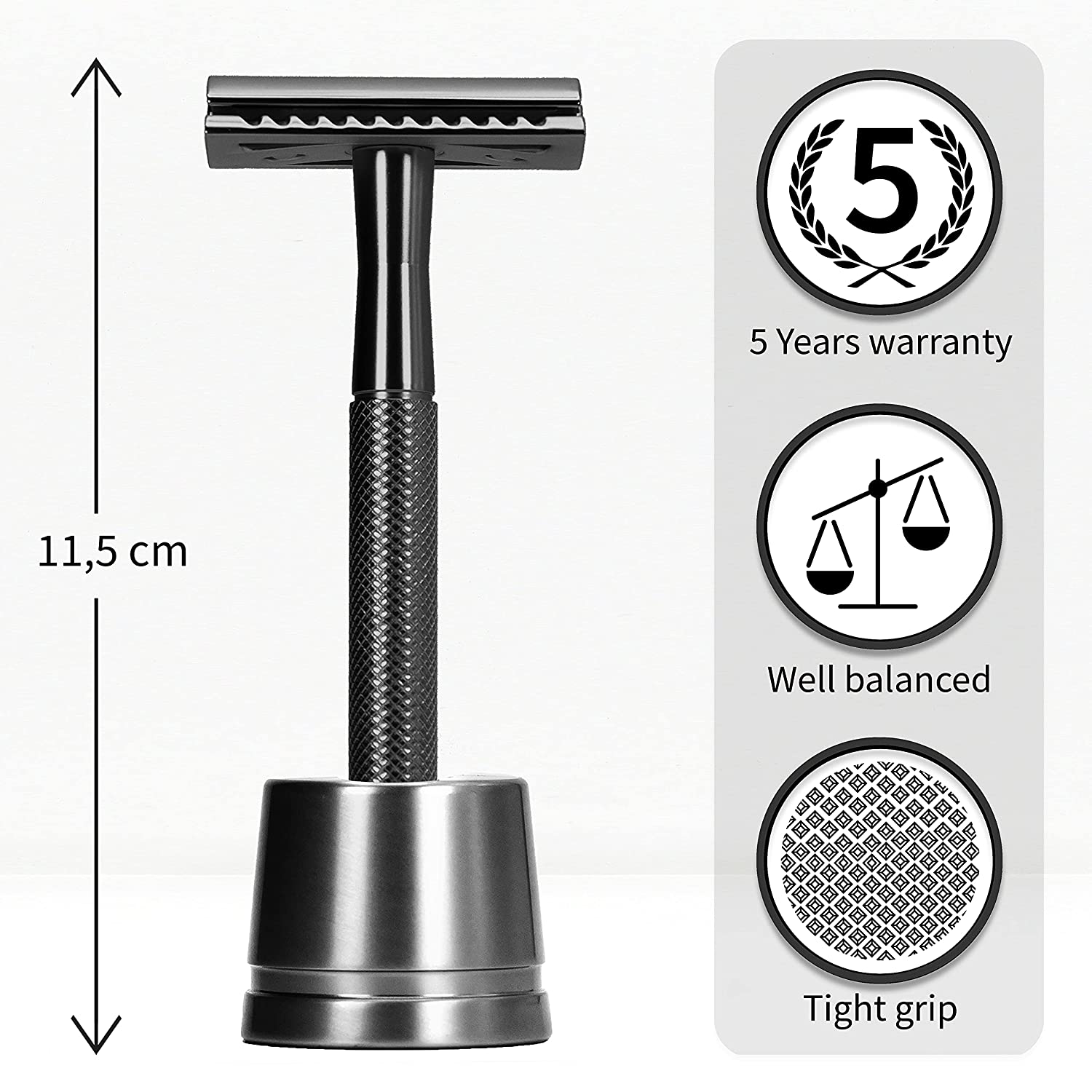 Black Safety Metal Razor for Men with Safety Razor Stand, Zero Waste Products-Toppalletfly