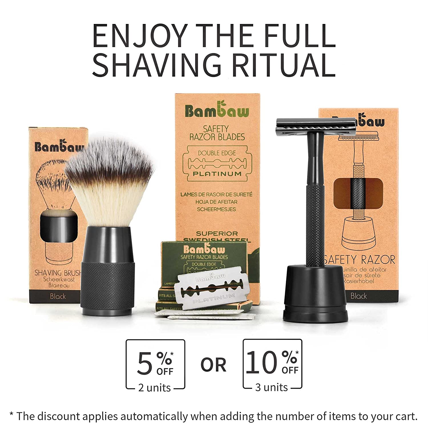 Black Safety Metal Razor for Men with Safety Razor Stand, Zero Waste Products-Toppalletfly