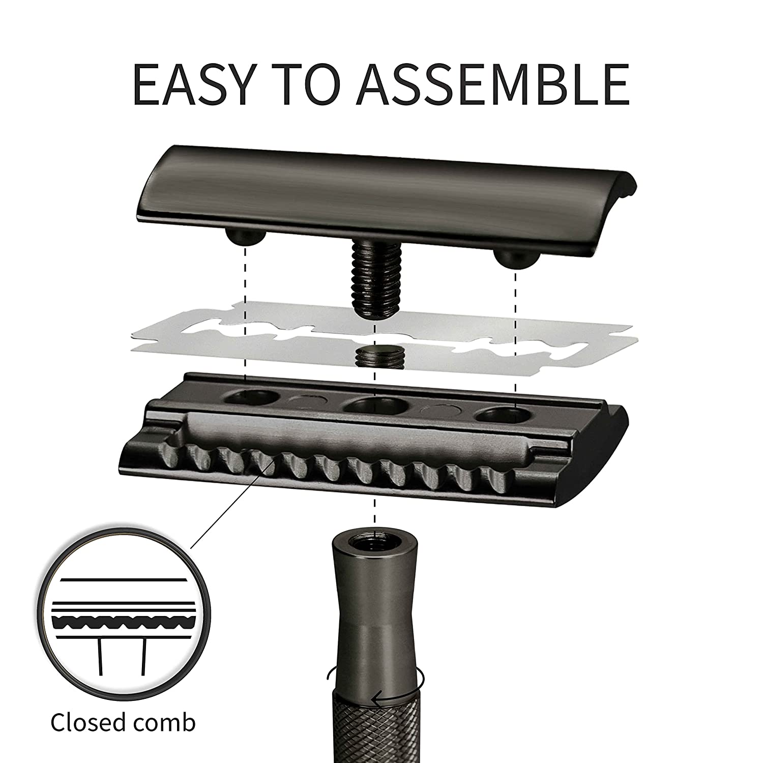 Black Safety Metal Razor for Men with Safety Razor Stand, Zero Waste Products-Toppalletfly