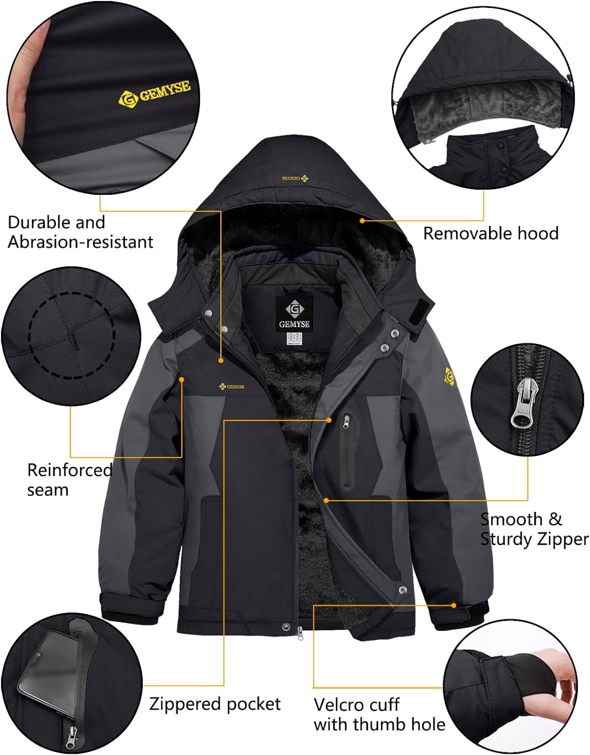Boy's Winter Jacket, Waterproof Windproof Ski Snow Hooded Fleece Lined Jackets-Toppalletfly
