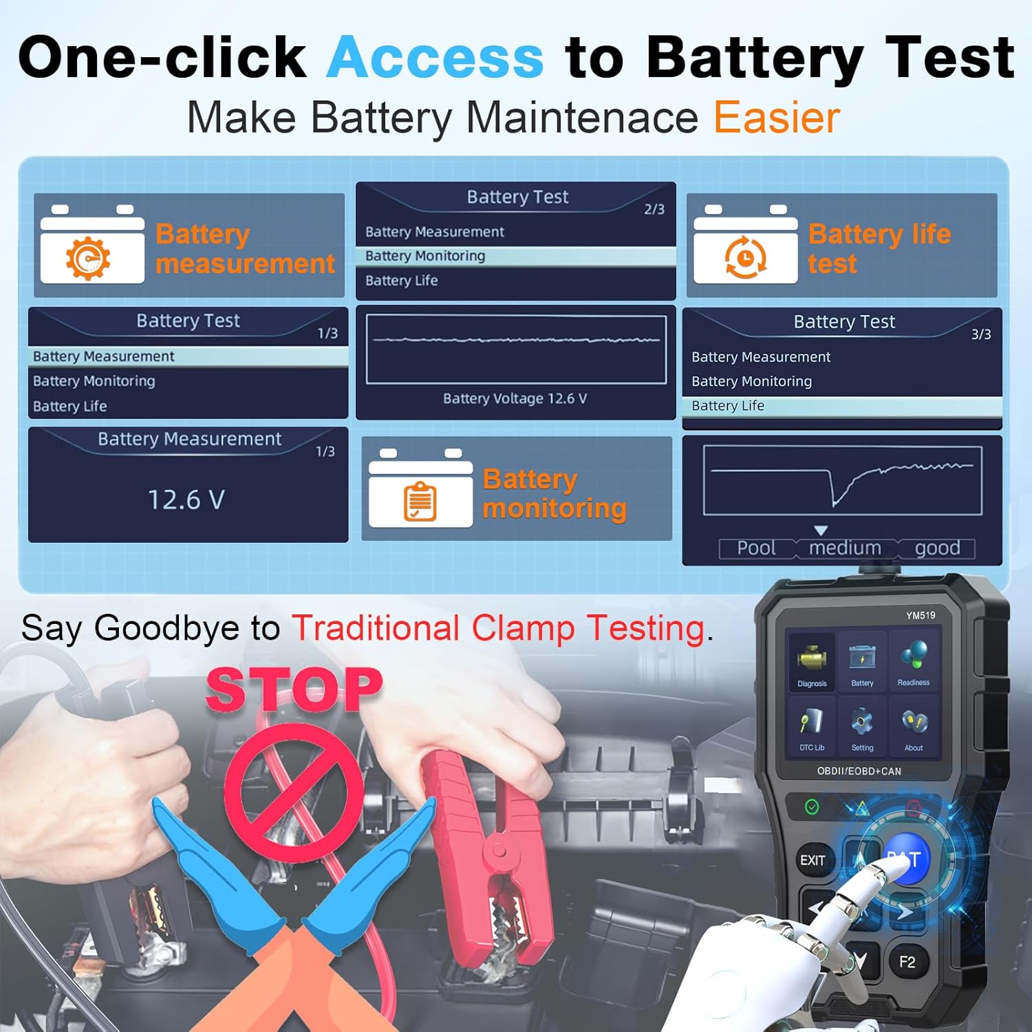 Car Diagnostic Scanner with Battery Tester – Check Engine Light, Emissions Readiness, Real-Time Data, Plug & Play, Multilingual-Toppalletfly