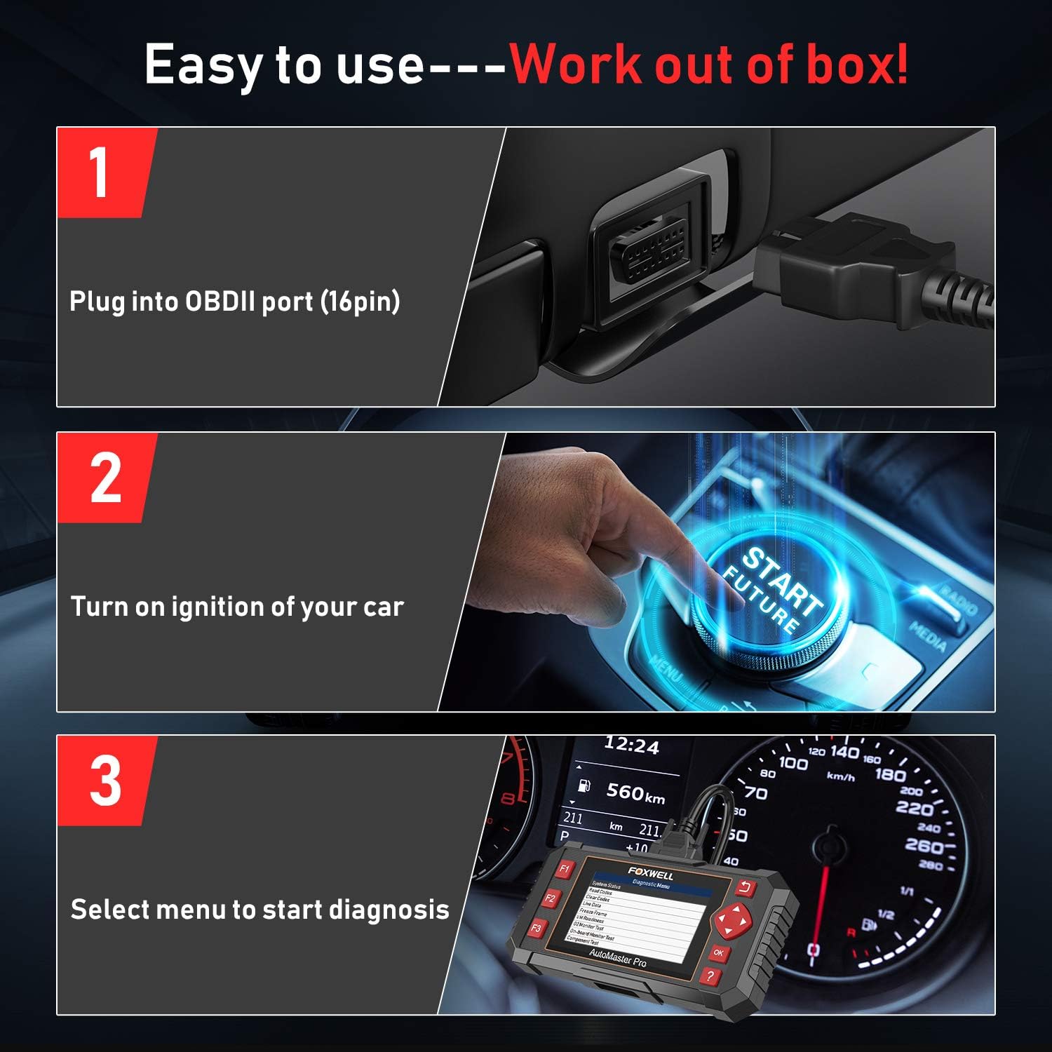 Car Scanner Diagnostic Tool, ABS, SRS, Transmission Code Reader & Battery Test for All Vehicles, Comprehensive Check Engine & Airbag Diagnostic Scanner-Toppalletfly