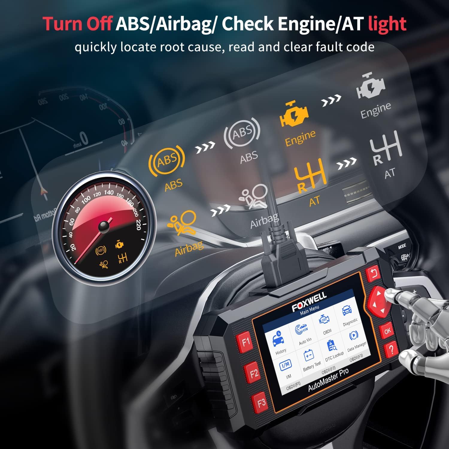 Car Scanner Diagnostic Tool, ABS, SRS, Transmission Code Reader & Battery Test for All Vehicles, Comprehensive Check Engine & Airbag Diagnostic Scanner-Toppalletfly