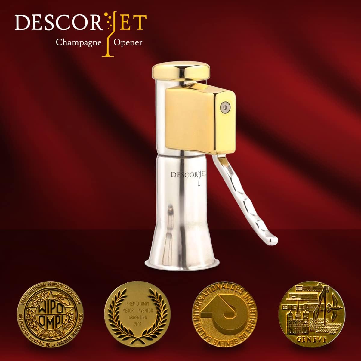 Champagne Bottle Opener, One-hand Corkscrew, Stainless Steel with Golden Details-Toppalletfly