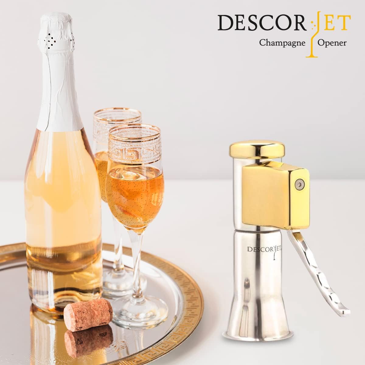 Champagne Bottle Opener, One-hand Corkscrew, Stainless Steel with Golden Details-Toppalletfly