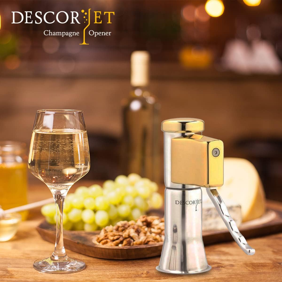 Champagne Bottle Opener, One-hand Corkscrew, Stainless Steel with Golden Details-Toppalletfly