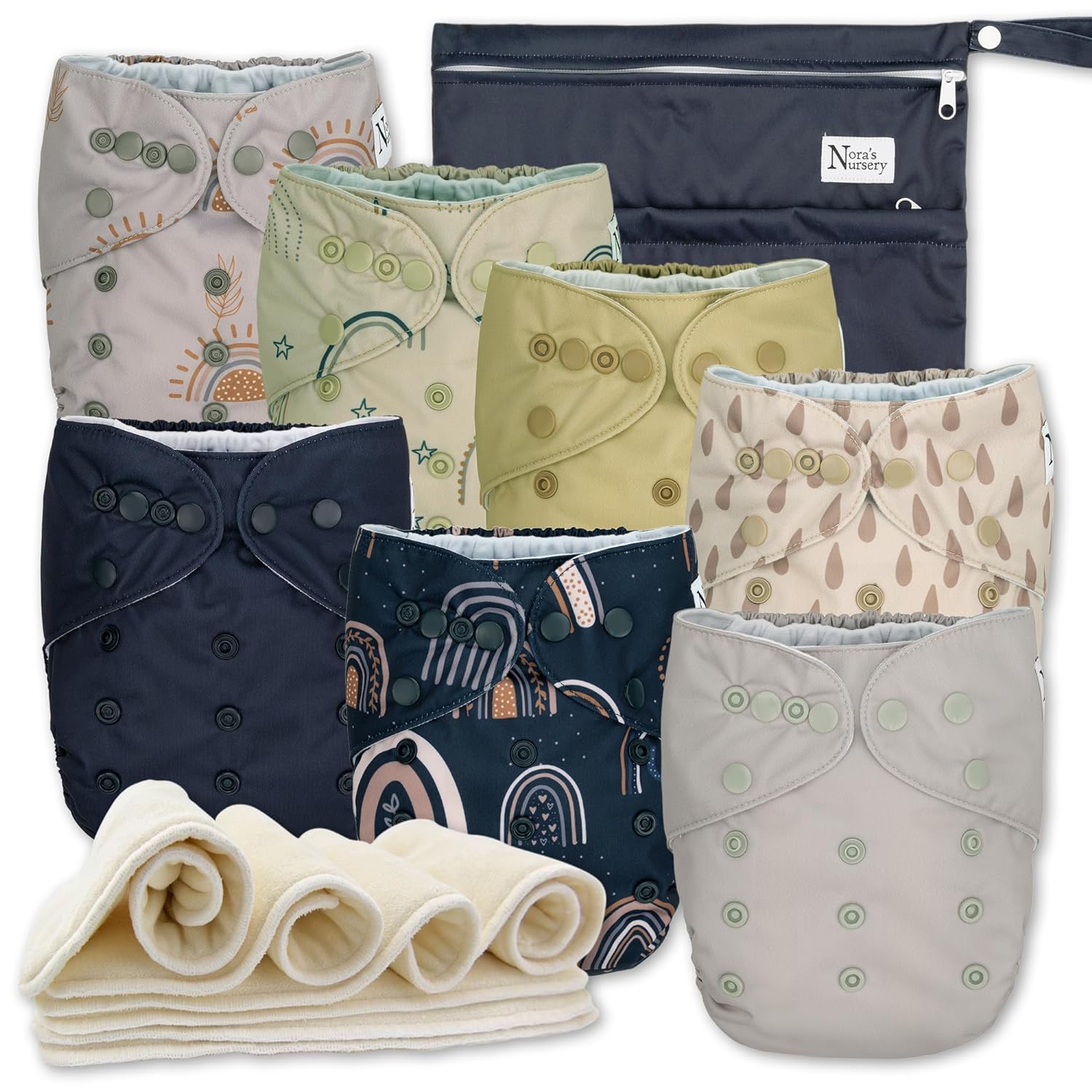 Cloth Diapers 7 Pack with 7 Inserts & 1 Wet Bag, Waterproof Cover, Washable, Reusable & One Size Adjustable Pocket Diapers for Newborns and Toddlers-Toppalletfly