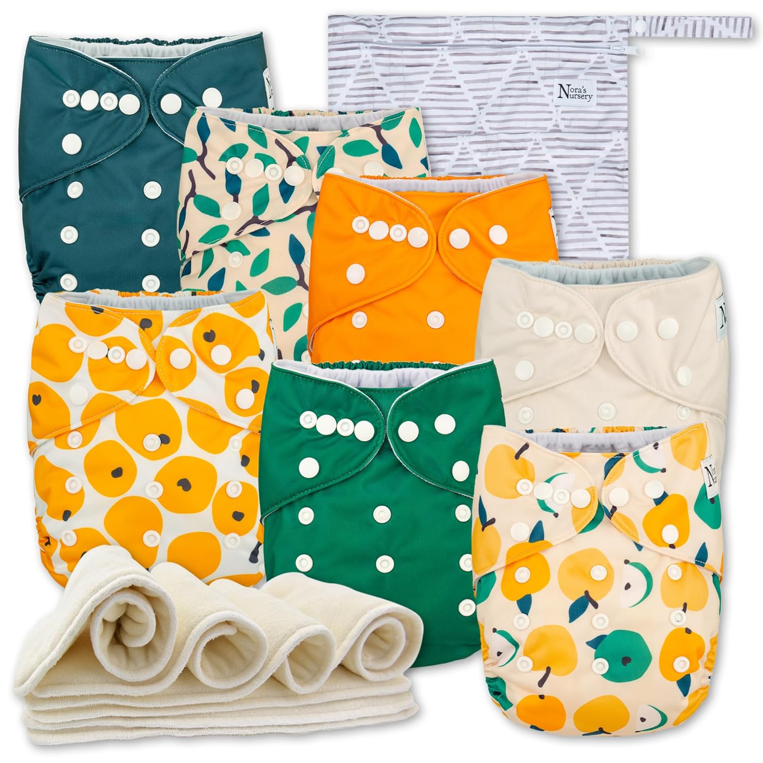 Cloth Diapers 7 Pack with 7 Inserts & 1 Wet Bag, Waterproof Cover, Washable, Reusable & One Size Adjustable Pocket Diapers for Newborns and Toddlers-Toppalletfly