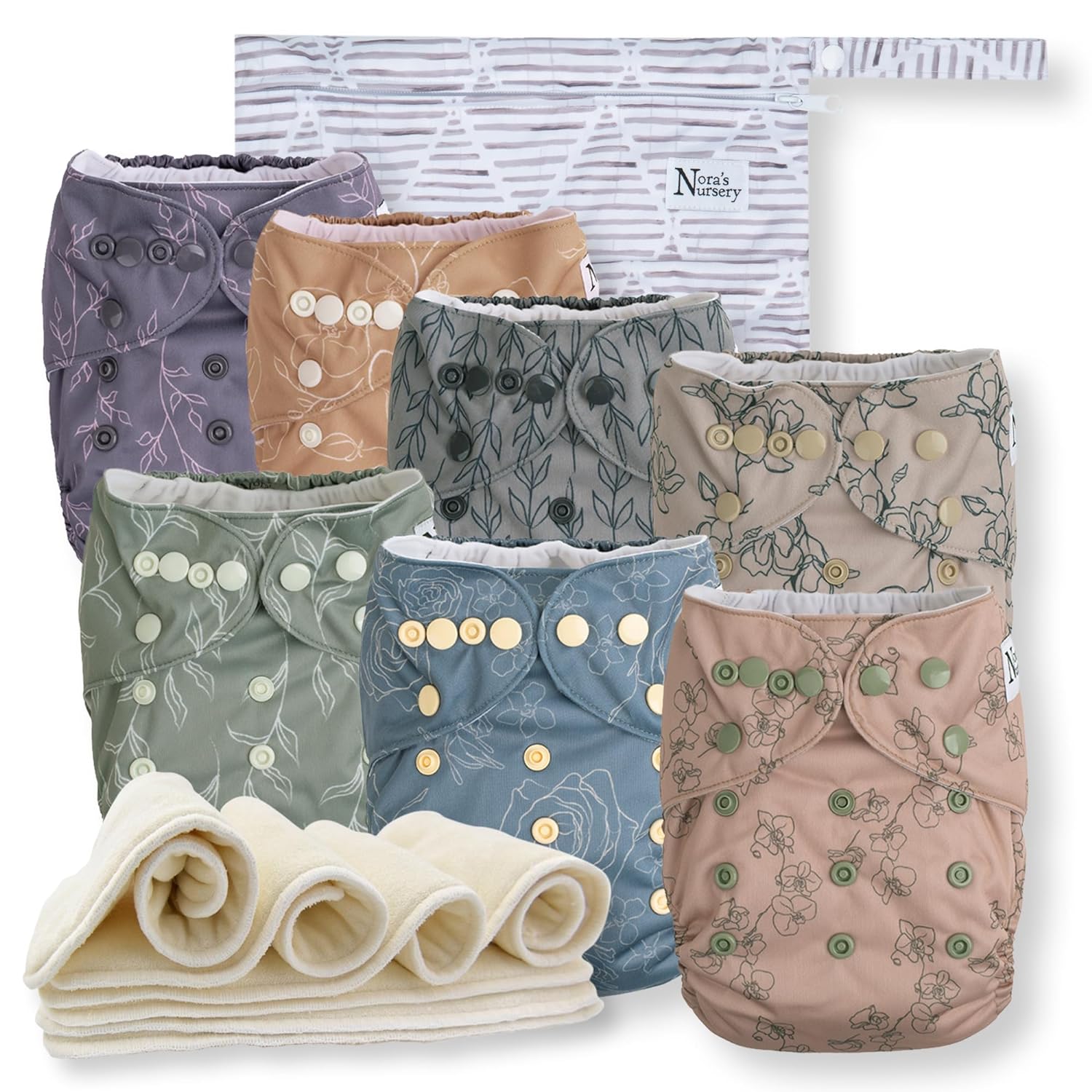 Cloth Diapers 7 Pack with 7 Inserts & 1 Wet Bag, Waterproof Cover, Washable, Reusable & One Size Adjustable Pocket Diapers for Newborns and Toddlers-Toppalletfly