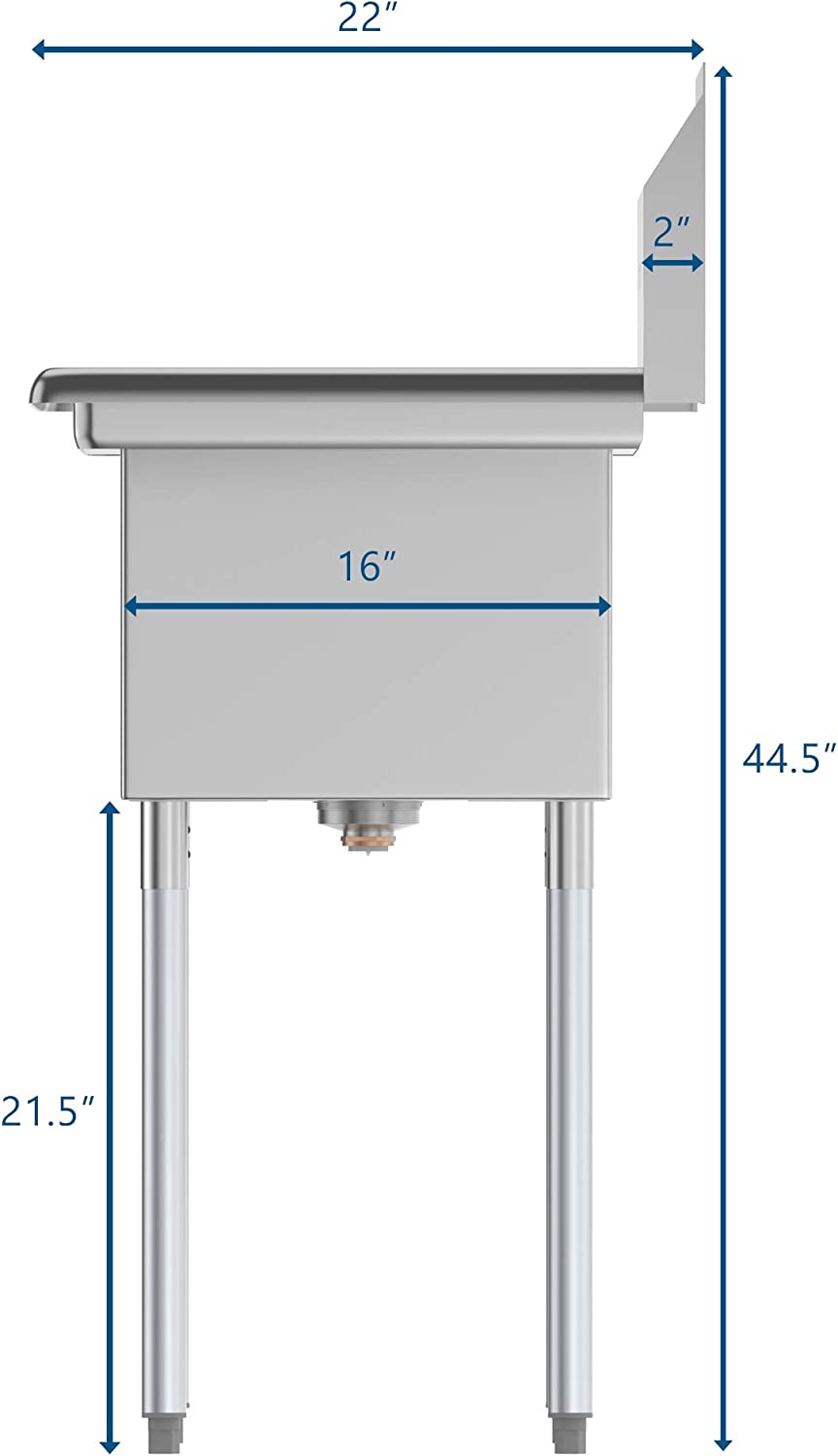 Commercial Kitchen Prep & Utility Sink with Drainboard, 2 Compartment Stainless Steel - Bowl Size 14" x 16" x 11"-Toppalletfly