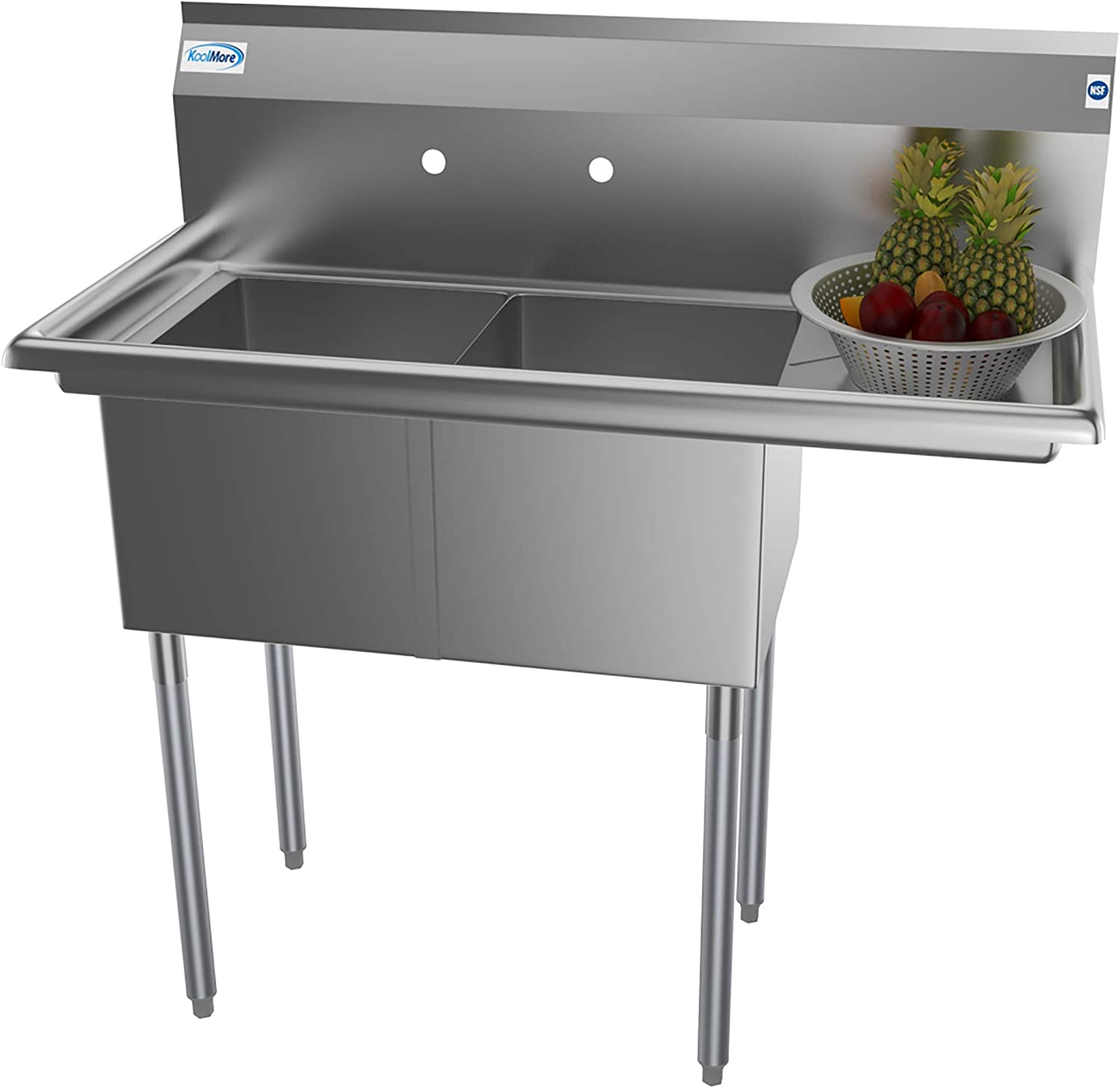 Commercial Kitchen Prep & Utility Sink with Drainboard, 2 Compartment Stainless Steel - Bowl Size 14" x 16" x 11"-Toppalletfly