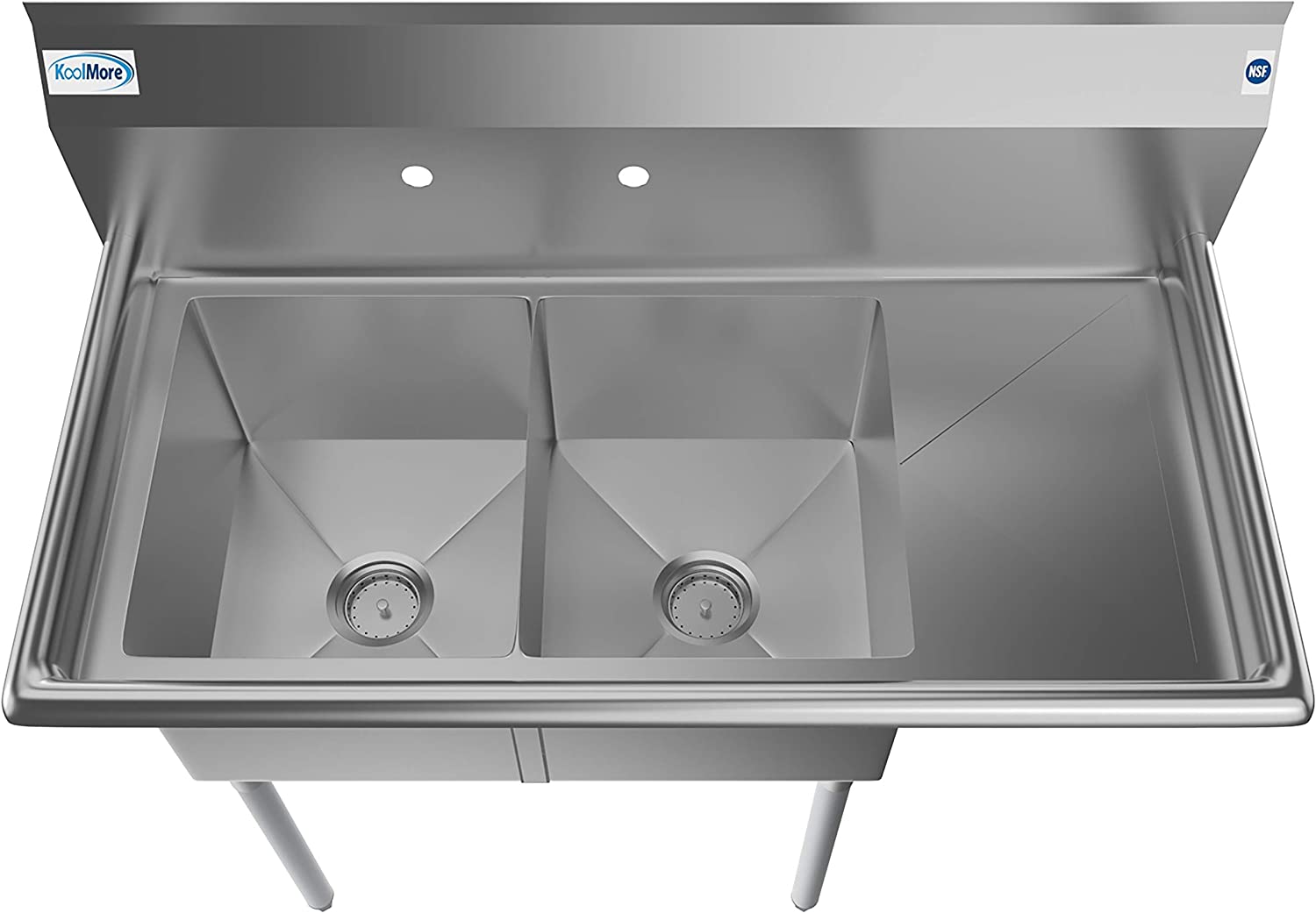 Commercial Kitchen Prep & Utility Sink with Drainboard, 2 Compartment Stainless Steel - Bowl Size 14" x 16" x 11"-Toppalletfly