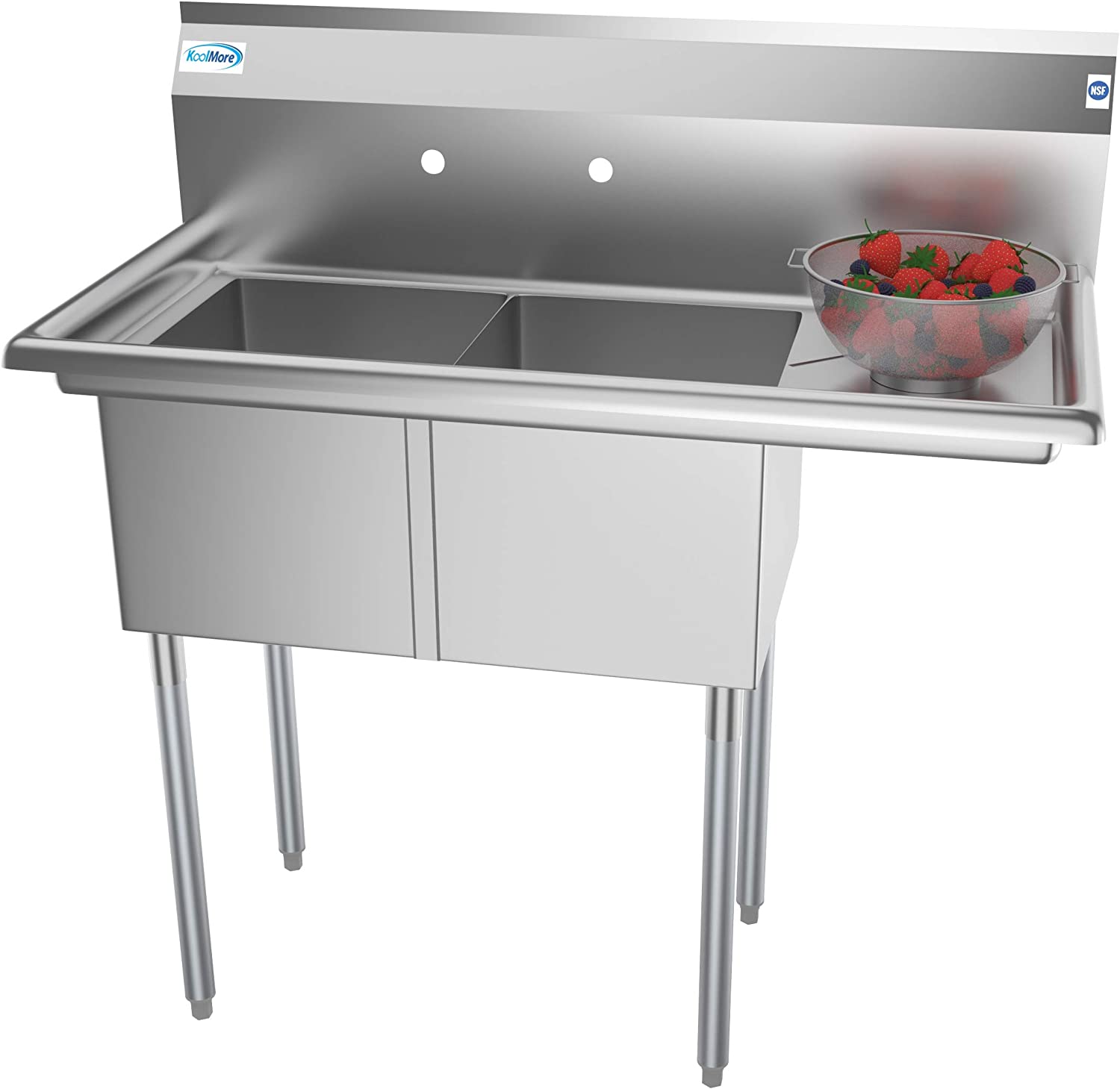 Commercial Kitchen Prep & Utility Sink with Drainboard, 2 Compartment Stainless Steel - Bowl Size 14" x 16" x 11"-Toppalletfly