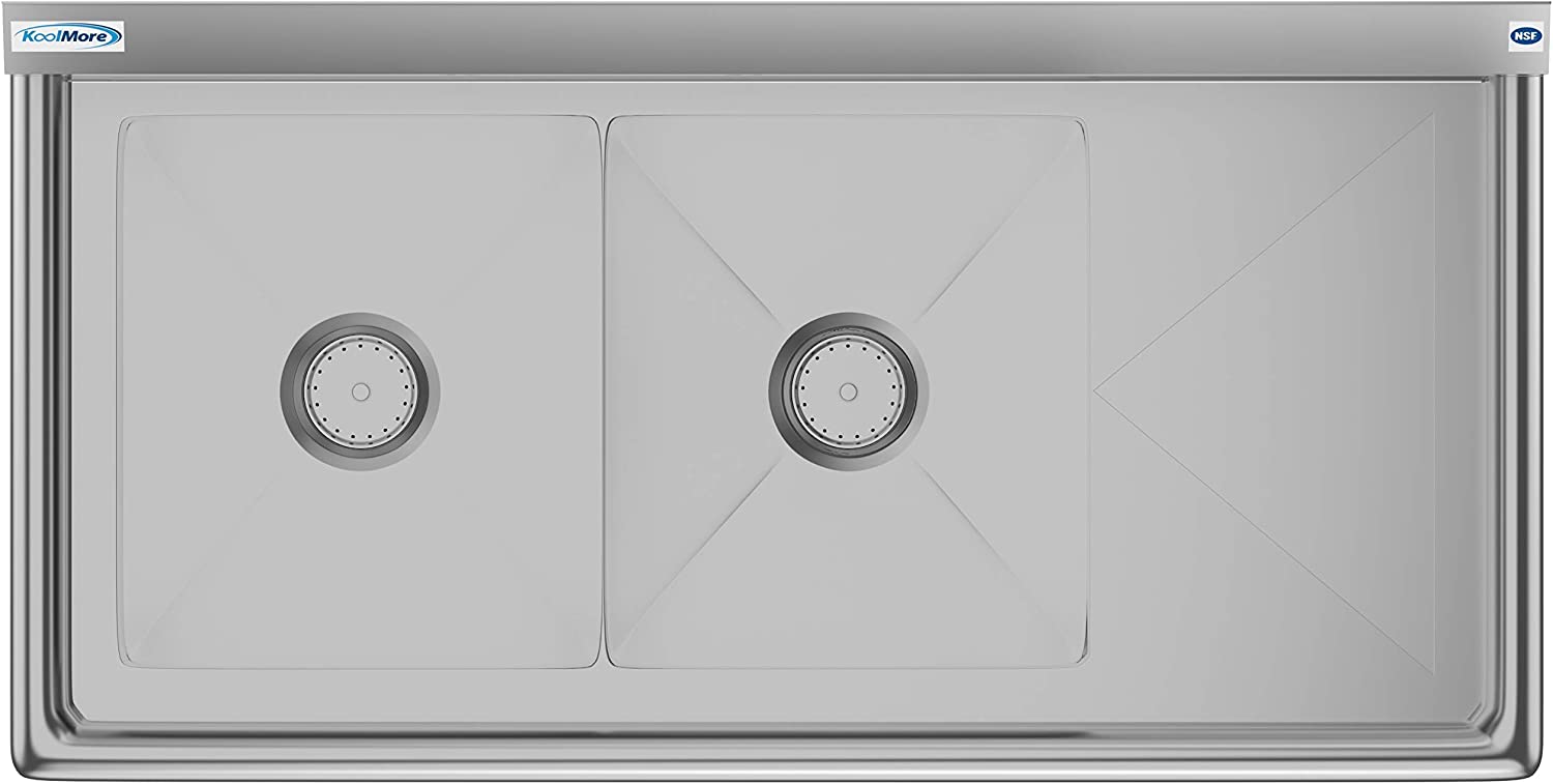 Commercial Kitchen Prep & Utility Sink with Drainboard, 2 Compartment Stainless Steel - Bowl Size 14" x 16" x 11"-Toppalletfly