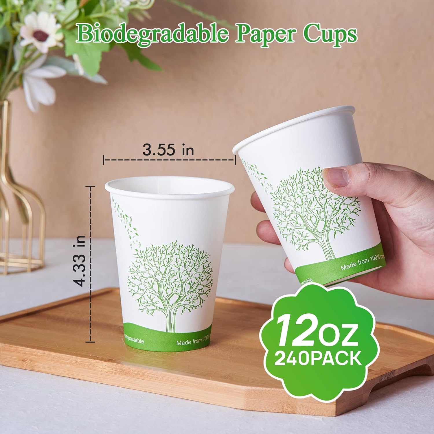 Compostable Paper Cups, Biodegradable Disposable Paper Coffee Cups with PLA Lined, Eco-friendly Hot Drinking Cups-Toppalletfly