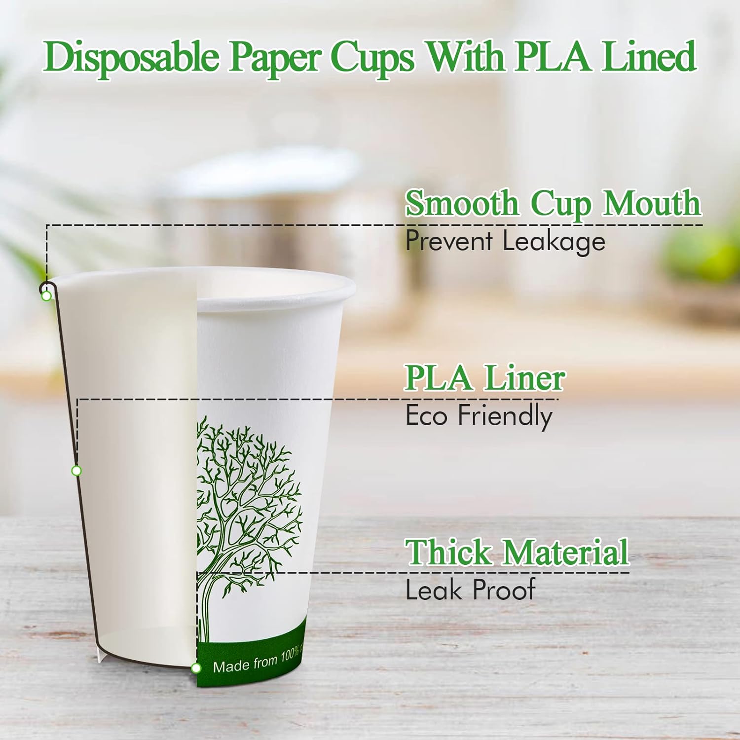 Compostable Paper Cups, Biodegradable Disposable Paper Coffee Cups with PLA Lined, Eco-friendly Hot Drinking Cups-Toppalletfly